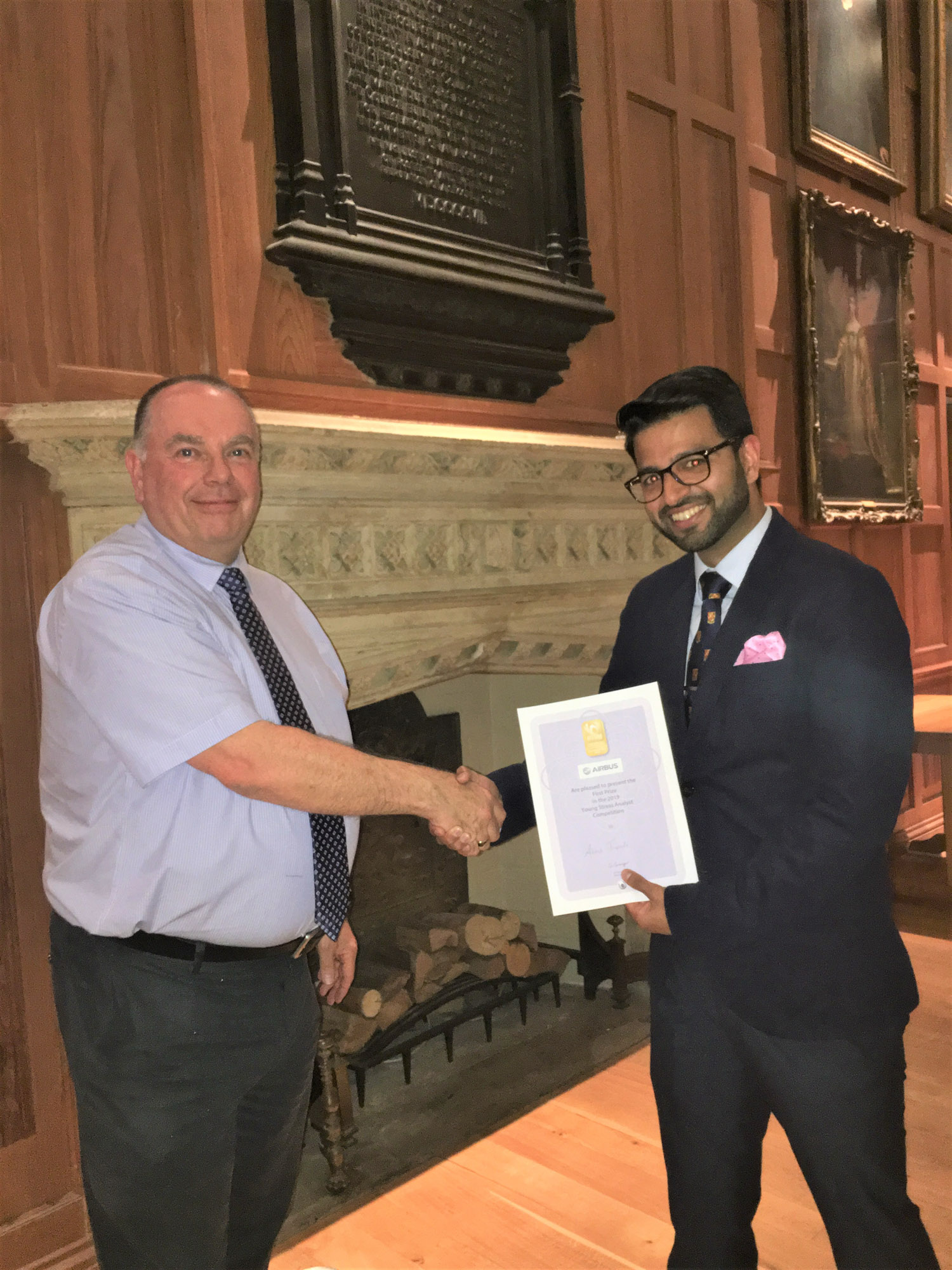 Ian Jones from Airbus with YSA winner Akash Trivedi, Belfast 2019